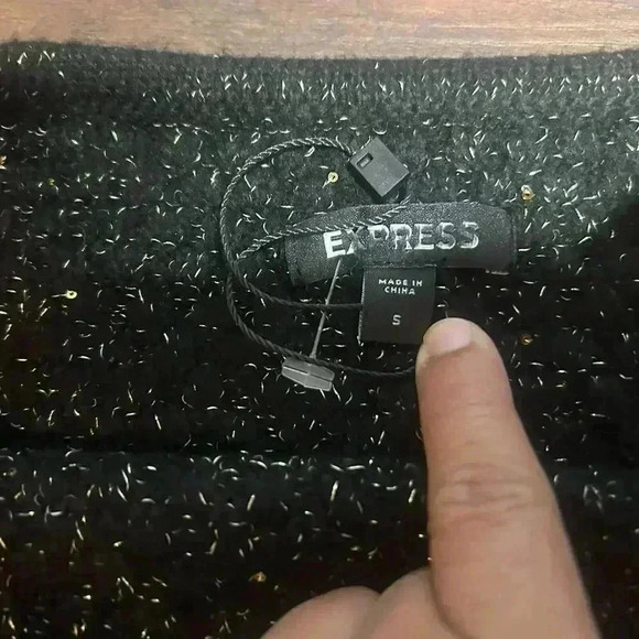 Express Women’s Tube Top Strapless Knit Black Gold Wool Blend Y2K Size Small - Picture 3 of 5